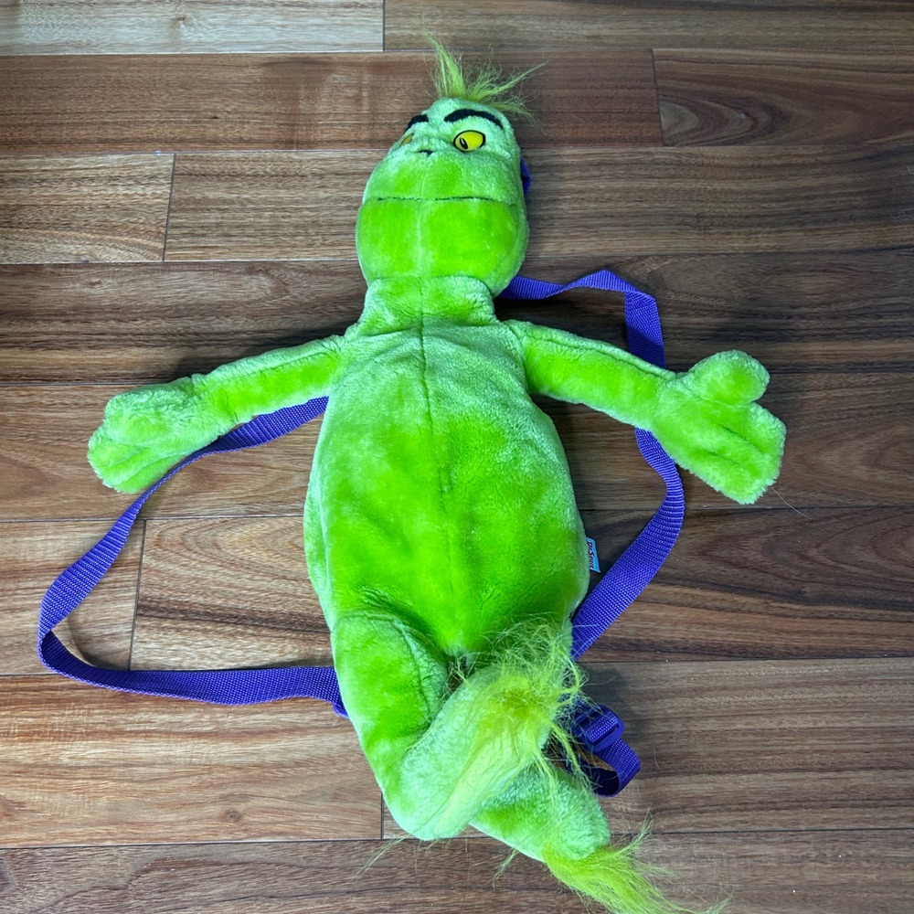 Dr. Seuss 90s Vtg The Grinch Plush Backpack Green Shoulder Bag‎ 1998